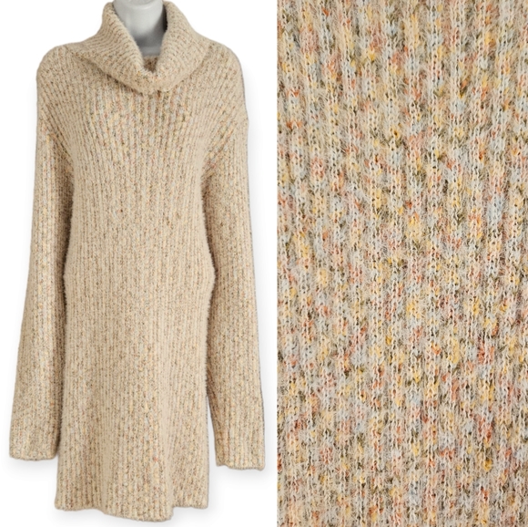 NWOT Lulu's Whispers Ivory Multi Eyelash Knit Turtleneck Sweater Dress Medium - Picture 5 of 9